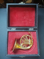 Vintage Miniature Brass French Horn with Case