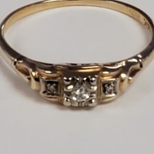 VINTAGE SOLID 14K GOLD 0.02 CT TW NATURAL DIAMONDS ENGAGEMENT RING, SIZE 6.5
