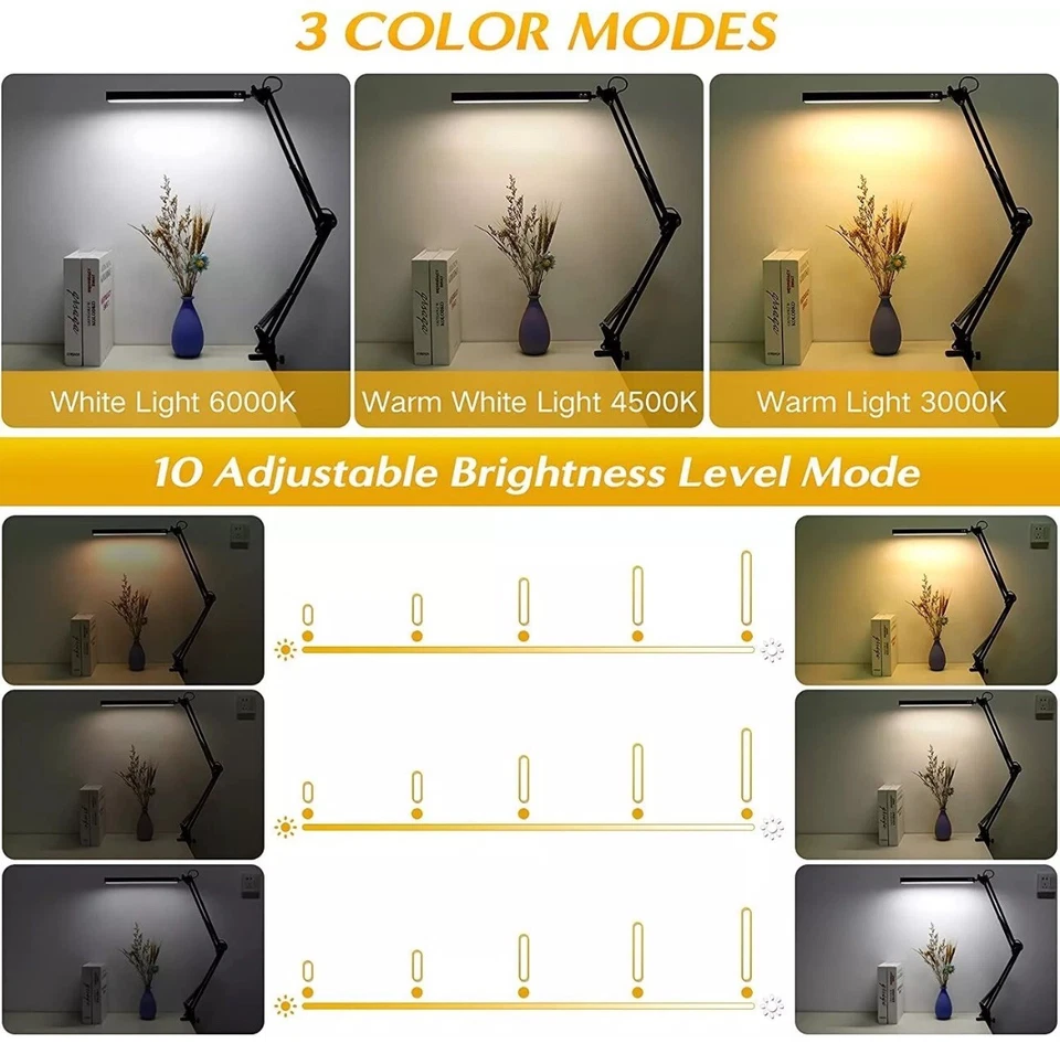 Eye Caring Dimmable Swing Arms LED Desk Light For Study Reading Work - USB 5V - Image 4 of 4
