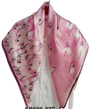 35"x35"Pink White Flower Print Pure Mulberry Satin Silk Scarf12momme 88x88cm5138