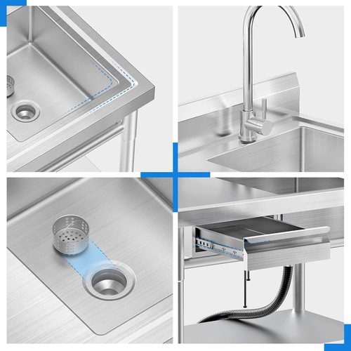 Stainless Steel Freestanding Single Bowl Laundry Sink with Workbench Drawers - Picture 5 of 7