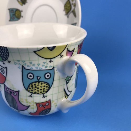 Creative Tops Ltd. Juego de búhos retro colorido café té taza plato platillo ¡EXCELENTE ESTADO USADO! - Imagen 3 de 9