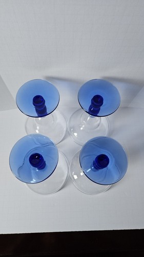 4 Margarita Cocktail Glasses Cobalt Blue Ball Bubble Stem Barware 6" - Picture 10 of 12