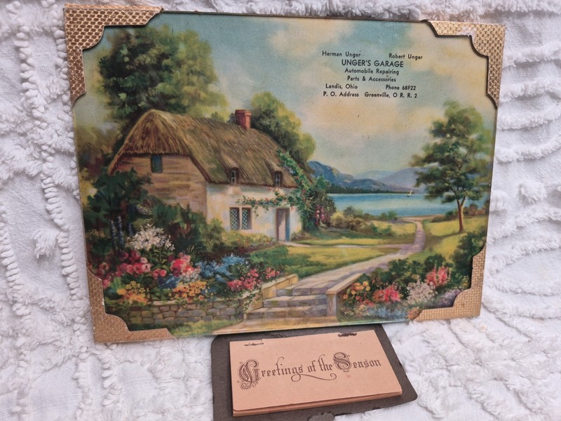 Vintage Glass Encased Full Calendar 1947 Advertising Ungers Garage,Greenville, O
