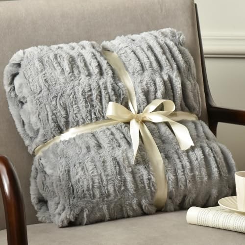 Fluffy Ruched Faux Fur Throw Blanket for Couch,Cozy Plush Soft Luxury Warm