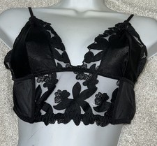 Vintage Victoria's Secret Bralette Bra Black Floral 859