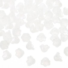 Glass Trumpet Flower Beads, 100 Pcs Gradient Flower Bead Charm, White