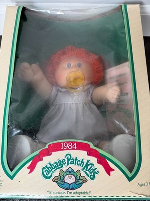 Vintage Cabbage Patch Kids 1984 16'' Girl Doll Red Hair/Blue Eyes Pacifier NIB
