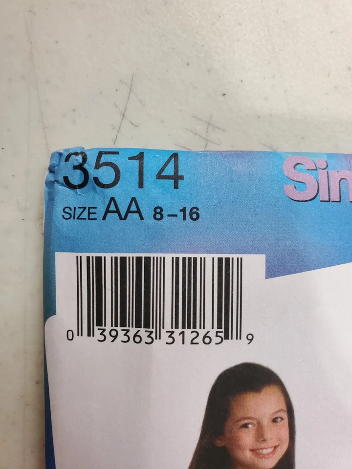 Simplicity Pattern 3514 Girls Tunic Top Dress Short Sleeve Child 8 - 16 UNCUT - Image 2 of 4