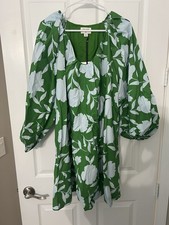NWT KATE SPADE TARGET  Rose Poplin Long Sleeve Mini Dress Green Blue Sz XL
