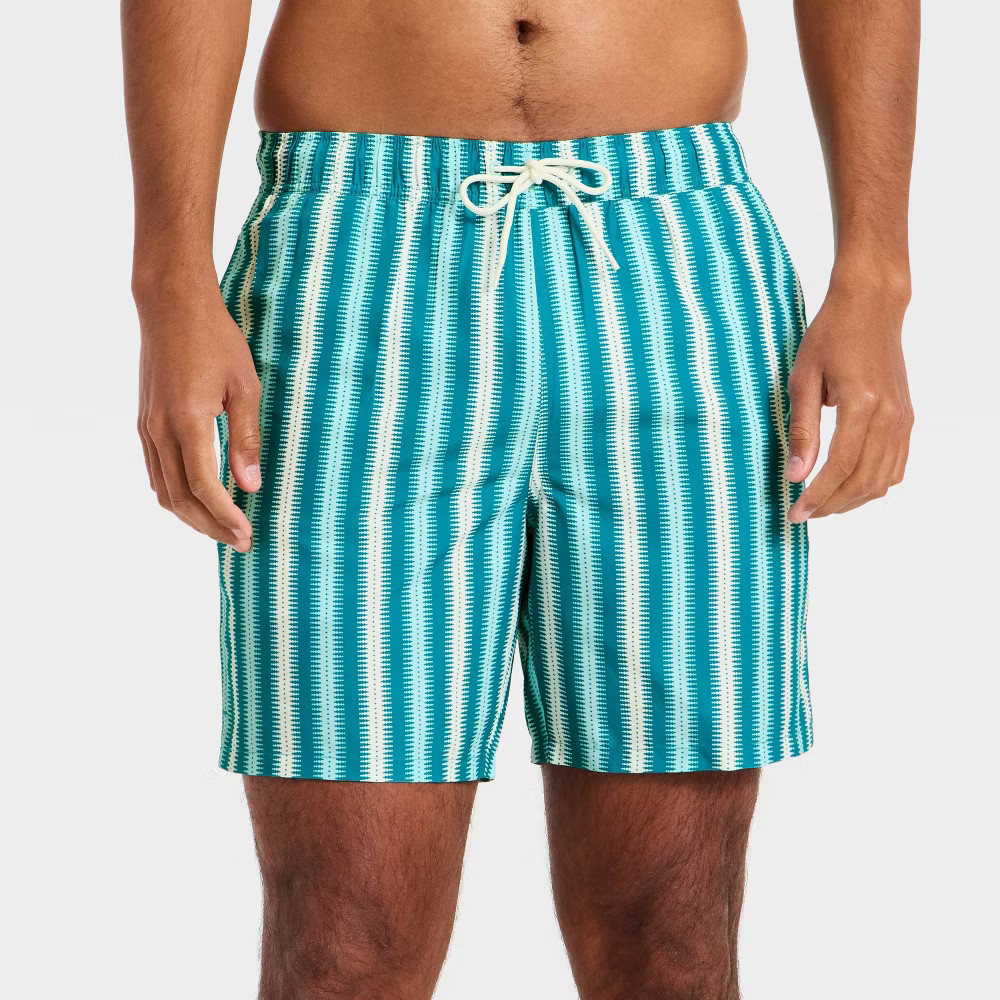 Mens 7 Patterned Swim Trunks - Goodfellow - Co Blue Geo Stripe 2690₽