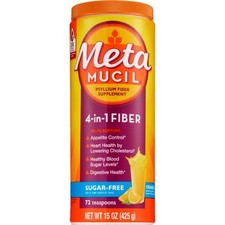 Metamucil Fiber, 4-in-1 Psyllium Fiber Supplement, Sugar-Free Powder, Orange