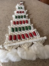 Vintage Macrame Christmas Tree Wall Hanging With Red And Green Beads L 30 W 12