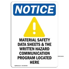 Material Safety Data With Symbol OSHA Notice Sign Metal Plastic Decal