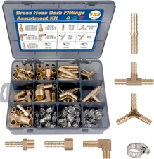 KOOTANS 132pcs Brass Hose Barb Fittings Assortment Kit Barb Splicer, Male Couple