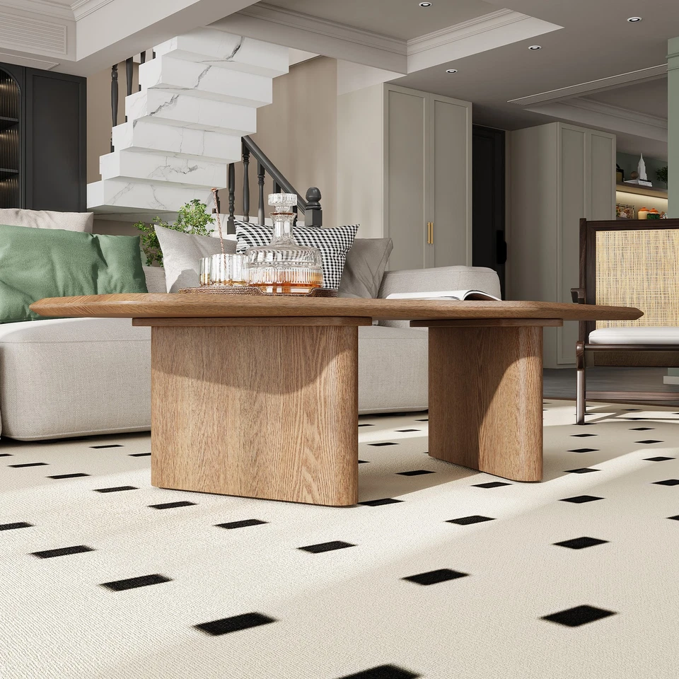 Mesa de centro de chapa de madera de fresno rústica de forma libre de 47,2 pulgadas para sala de estar pequeña Foto 4 de 4