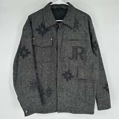 John Richmond Grey Linen Blend Beaded Utility Jacket JR Monogram Size 46
