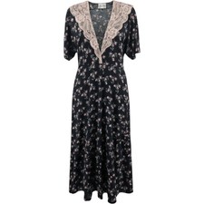 Miss Dior Medium Floral Lace Wrap Dress Black Pink Vintage 70s