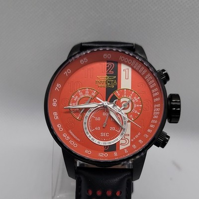Invicta Racing Men's Chronograph Black Leather Watch Red Dial Black Case(A8)