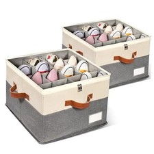2 Pack Shoe Organizer for Closet, 2 Pack 17"L x 17"W x 12  "H Beige and Grey