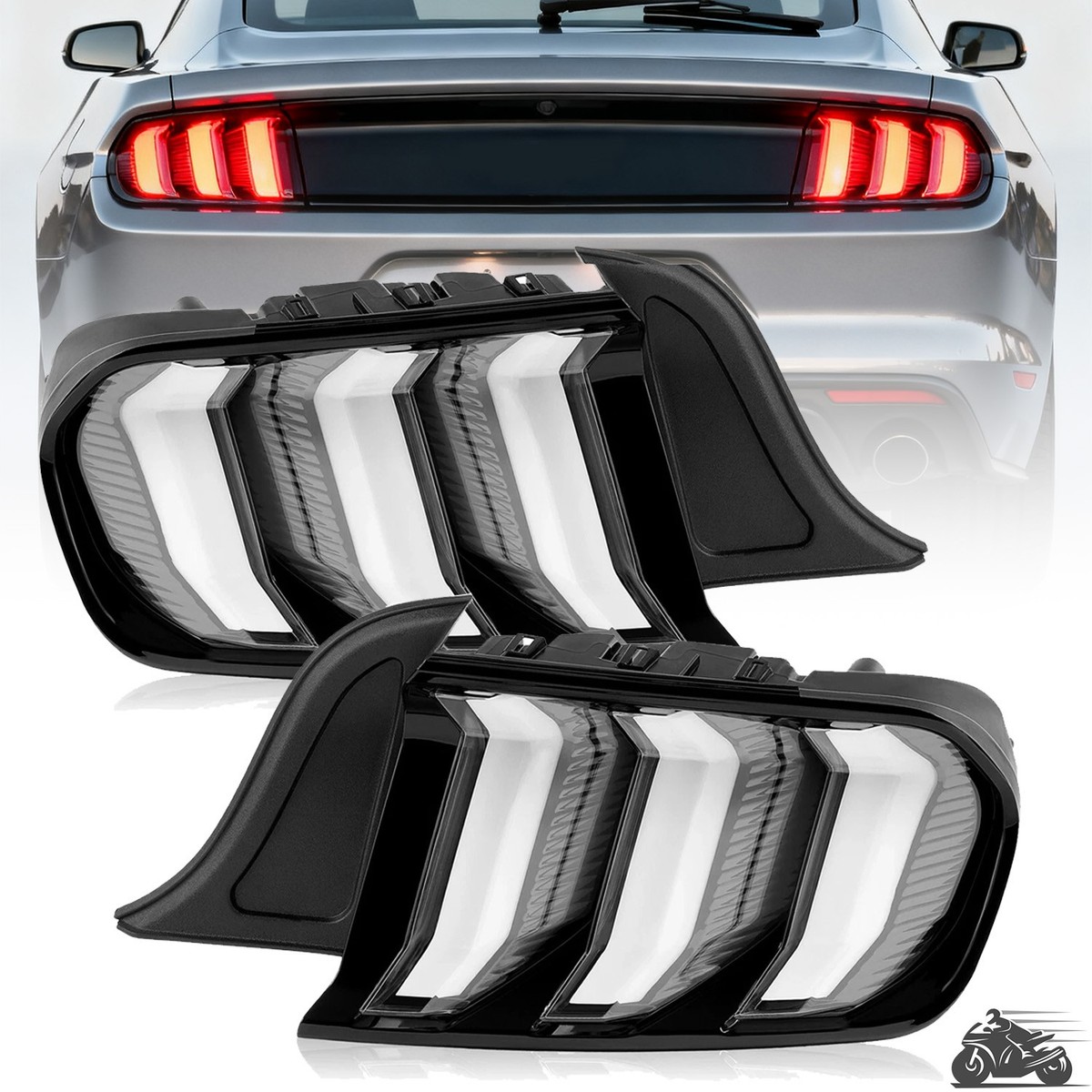 Mustang テールライト 2個セット メッキ For 2015-2022 2023 Ford Mustang LED Tail Lights Brake Lamp w