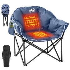 SLSY Heated Camping Chair Padded Camp Chair Round Moon Saucer Folding Lawn Chair