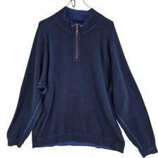 Tommy Bahama Sweater Mens 2XL Navy Half Zip Pullover 100 Cotton Marlin Logo