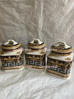 Prestige Tee Kaffee Zuckerdose 3er Set schwarz luftdicht Kanister Fine Bone China