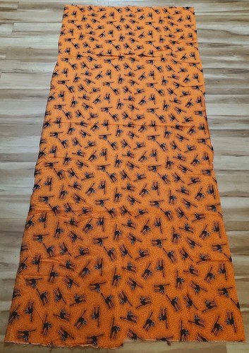 Vintage Cotton Fabric Halloween Scated Frightened Black Cats on Orange 88" x 39" - Picture 2 of 2