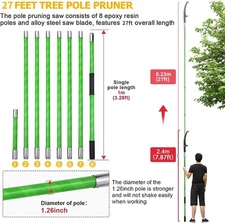 27FT Manual Tree Pole Pruner, Extendable Branch Trimmer Hand Saw for Garden