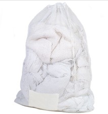 6PK Heavy Duty Mesh Net Draw Cord & ID Patch Laundry Bag White 33in X 22in B151