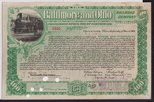 1900 Baltimore & Ohio Railroad Company Stock Certificate Green