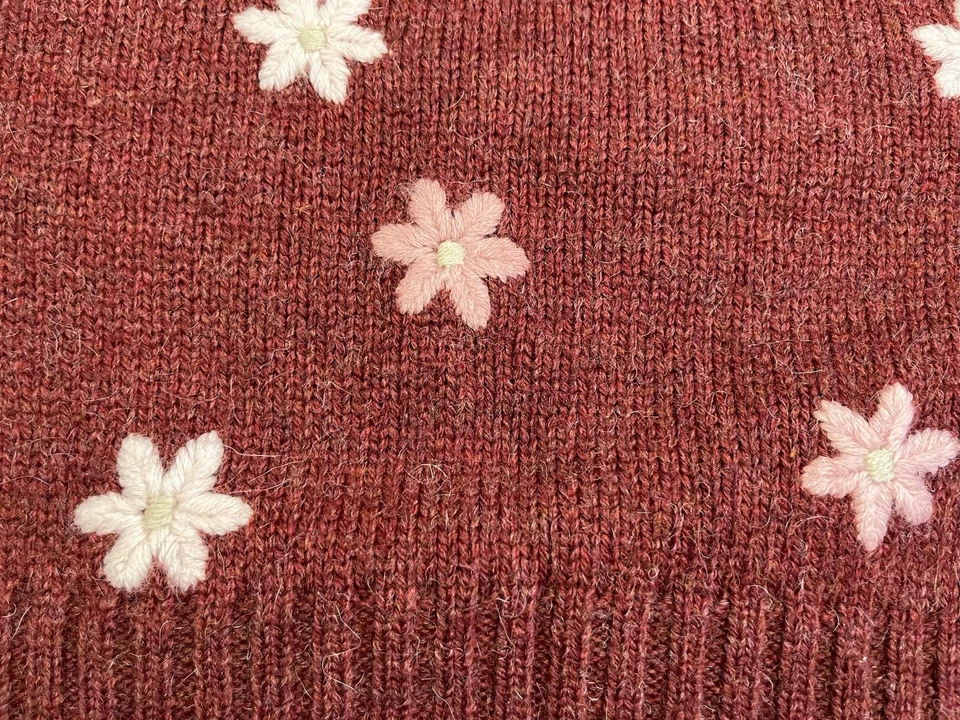 Ann Taylor L Alpaca Wool Burgundy Mock Neck Embroidered Floral Cottagecore VTG - Image 4 of 4