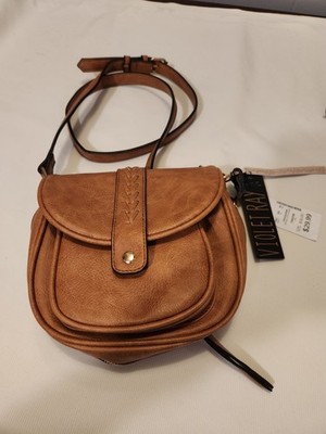 VIOLET RAY Braided Saddle Cognac Crossbody Bag NWT expandable
