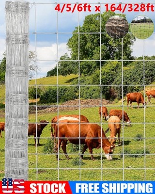 Farm Fence 4ft x 328ft Heavy Duty Galvanized Cattle Fence Animals Protect,6Sizes