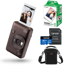 Fujifilm Instax Mini LiPlay Hybrid Instant Camera, Deep Bronze, Bundle with 20 E