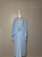 Jovani Light Blue Chiffon Capelet Gown Silver Lace Bodice Formal Size 14