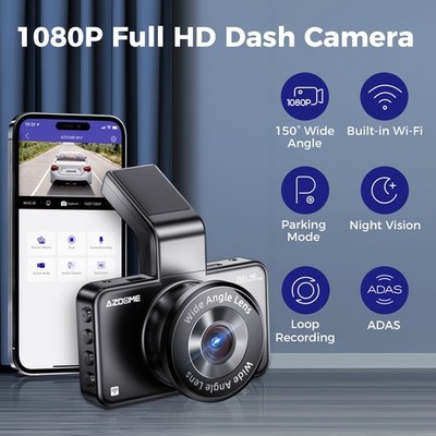 AZDOME 1080P Dash Cam Wi-Fi ADAS HD 3'' Car Dash Camera Parking Mode Night Vision