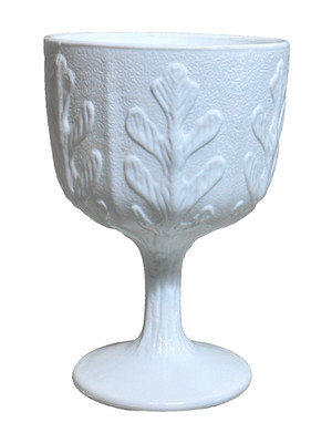 Vintage Milk Glass F.T.D. 1975 Vase Compote Leaf Design Mid Century Modern