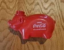 VINTAGE Coca Cola Miniature Plastic Pig w/ Hat PIGGY BANK Coke Red HISTORY 