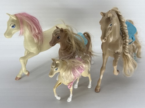 Lot of 4 Toy Horse with Pink Mane & Blue Saddle & Yellow Body & Braided