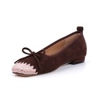 Women's Brown Square  Flats  Pink Embroidered Bow Low Heel Shoes US14 — photo 1