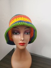 Crochet Rainbow Bucket hat festival Boho Hippie Chic Handmade Large