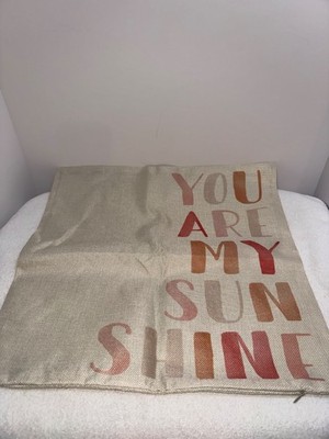 Set of 4 Pillow Covers Burlap Woven Fabric You Are My Sun Shine Rainbow
