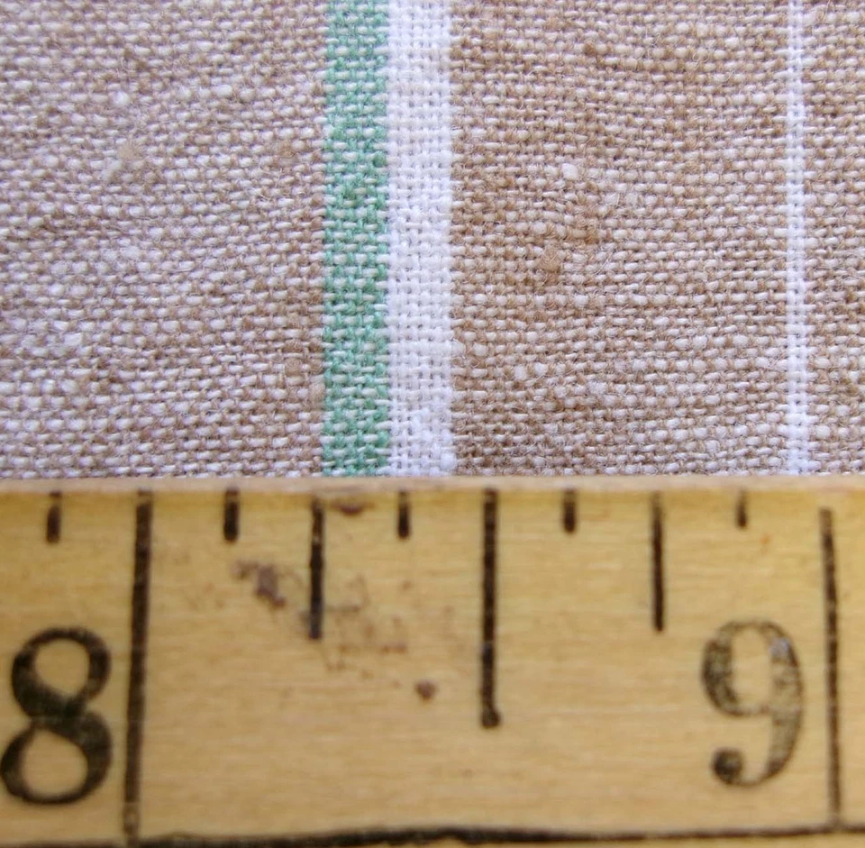 2+ yd Striped Fabric Linen Cotton Chambray Brown Tan Mint Green Vintage Woven - Image 4 of 4