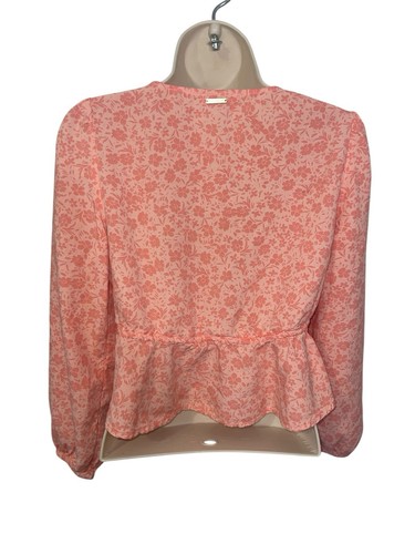 Top corto floral rosa talla mediana BILLA BONG para mujer mangas largas dobladillo alto bajo - Imagen 2 de 9