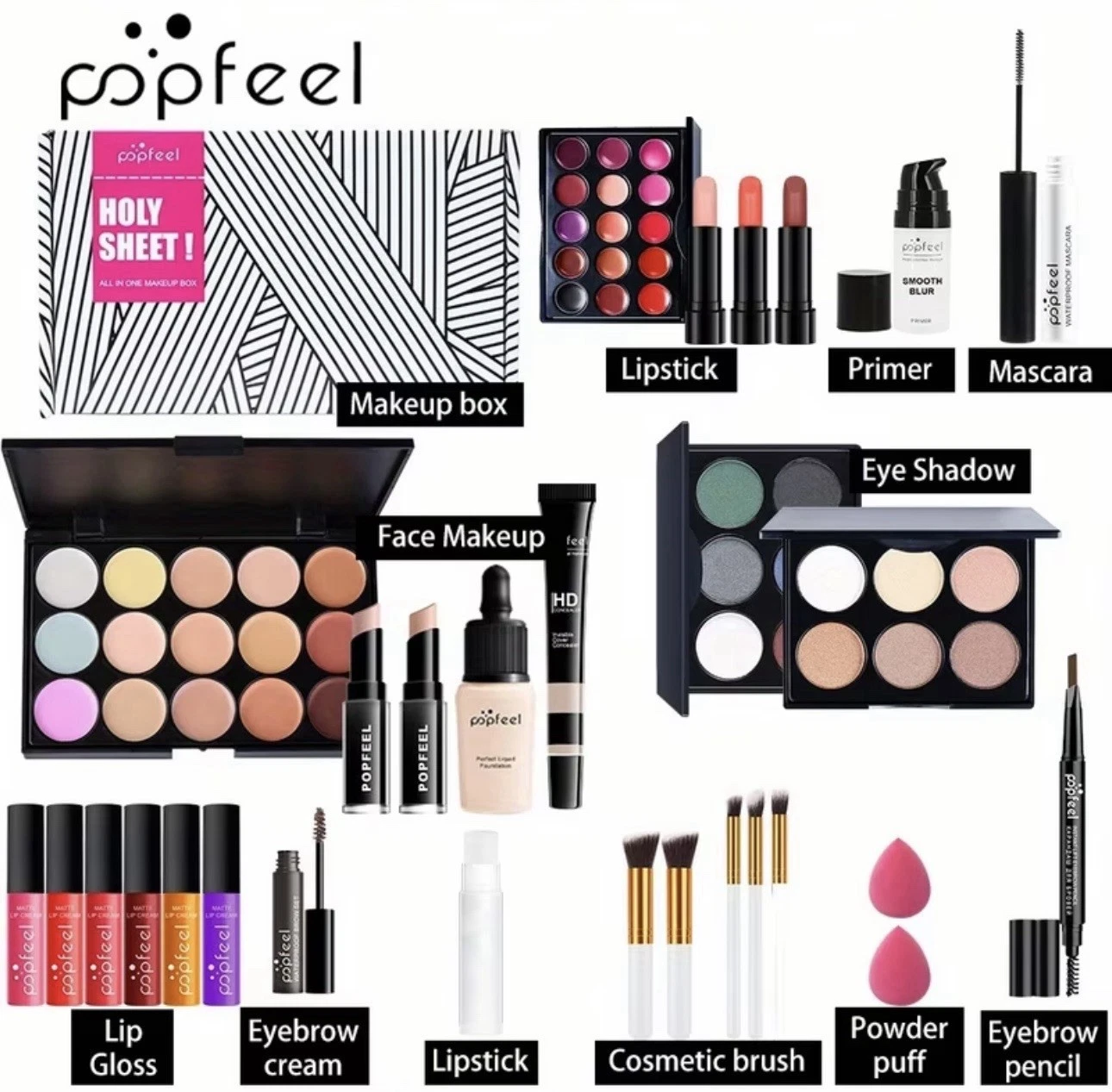 Makeup Kit Eyeshadow Lip Gloss Mascara Foundation Brushes Lipstick And More Set