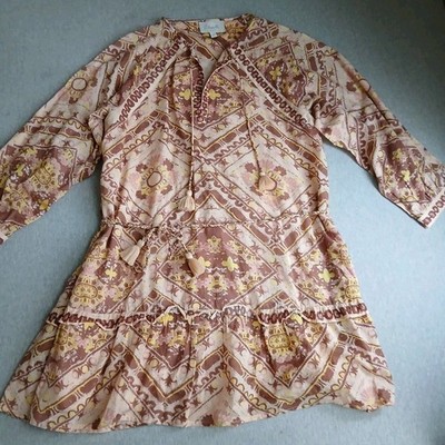 Cleobella Dress Large Amber Organic Cotton Mini Tassel Boho Cottage Resort Beach