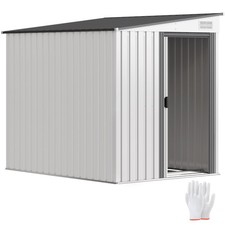 Outsunny 7 x 5FT Garden Shed w/ Foundation Lean to Metal Tool Shed White