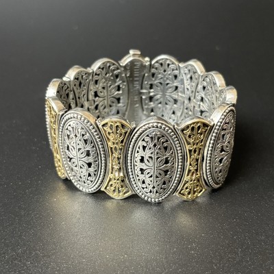 PHILLIP GABRIEL 925 Sterling Silver & 18K Wide Panel 6 5/8'' Bracelet 108 Grams